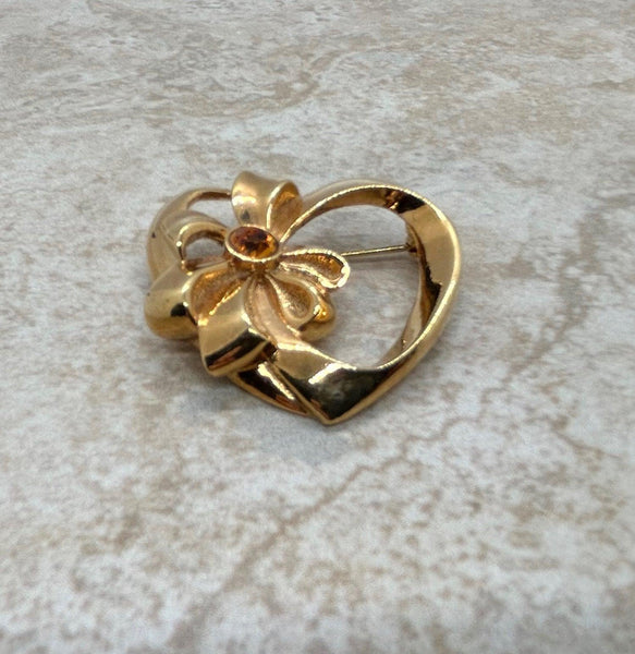 Avon Vintage Heart Pin with Golden November Birthstone (1992) - Lamoree’s Vintage