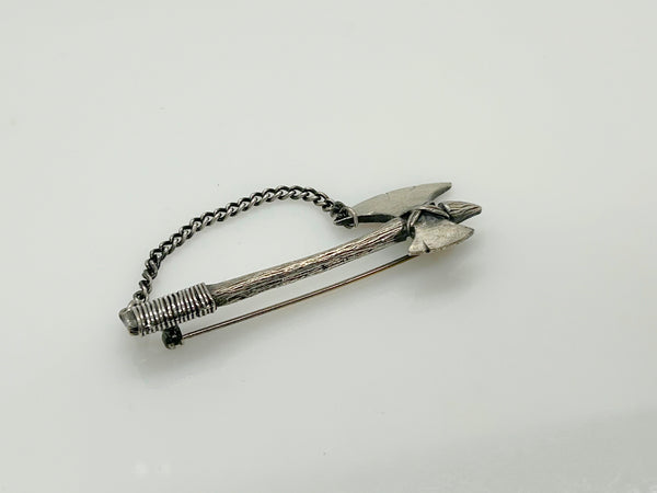 Vintage Metal Broadaxe Brooch with Chain