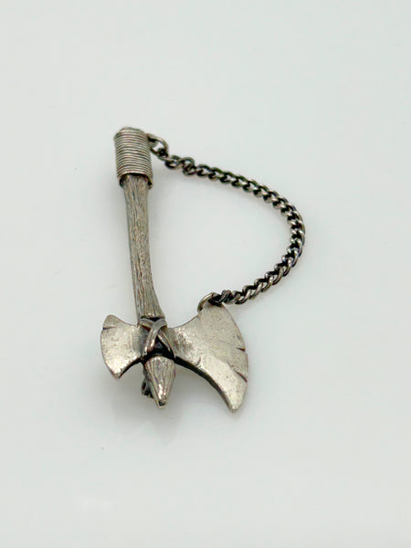 Vintage Metal Broadaxe Brooch with Chain