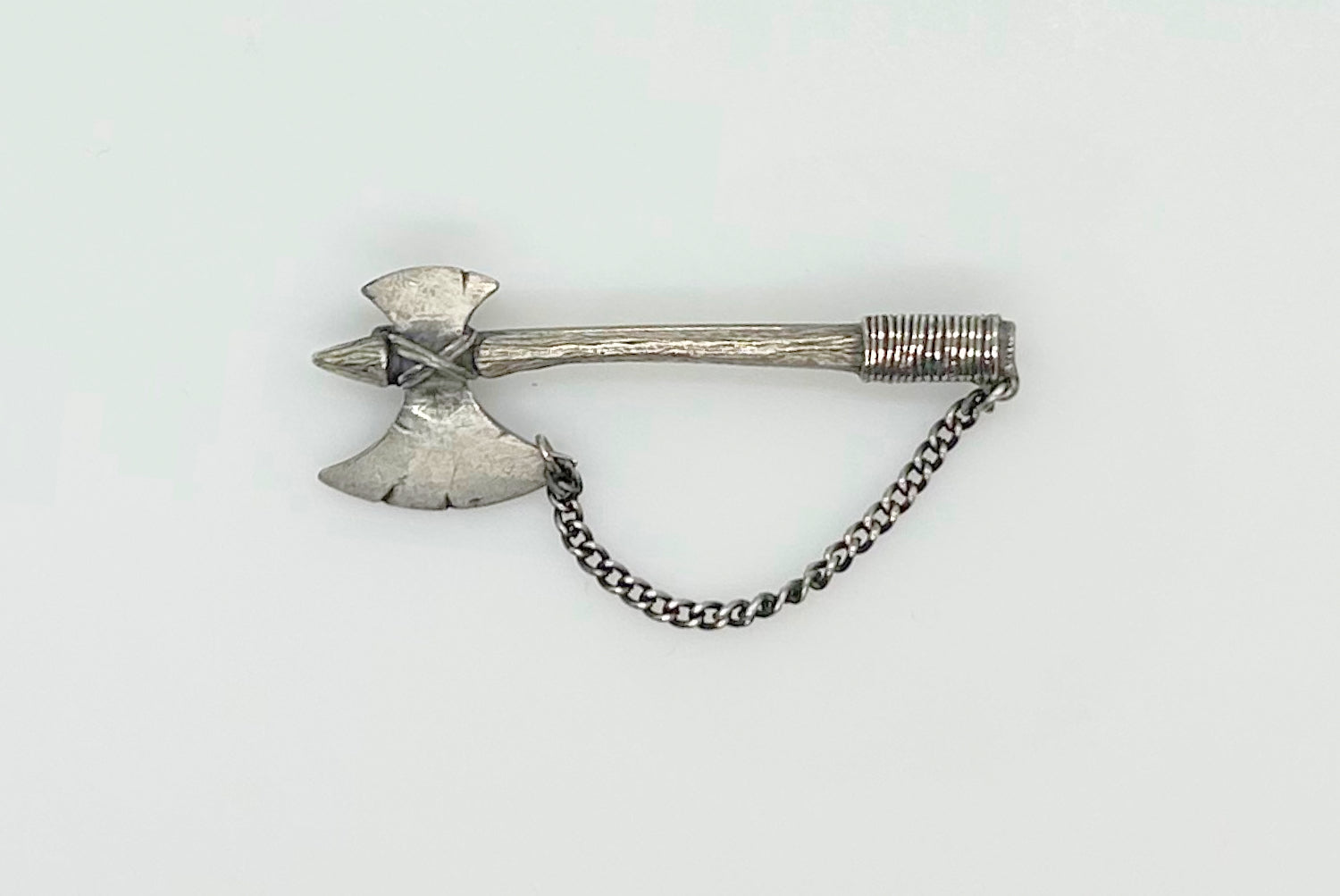 Vintage Metal Broadaxe Brooch with Chain