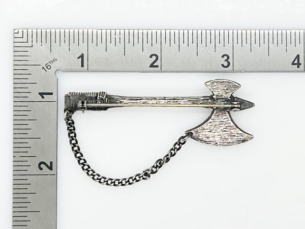 Vintage Metal Broadaxe Brooch with Chain