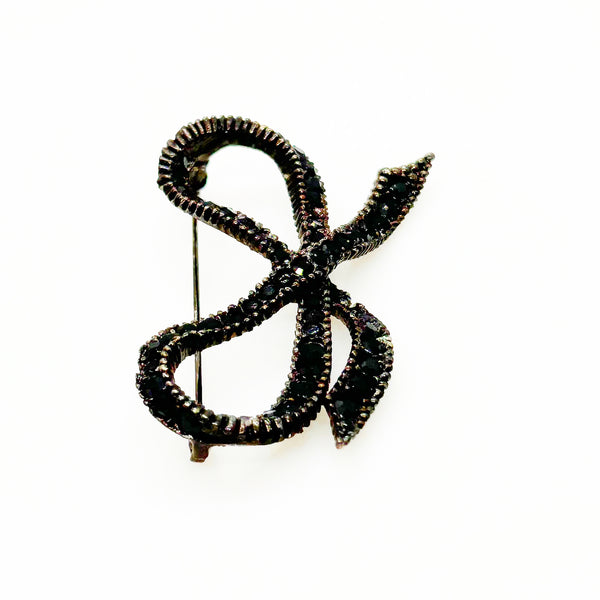 Vintage Japanned Black Ribbon Bow Brooch