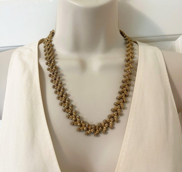 Textured Beads Golden Vintage Necklace