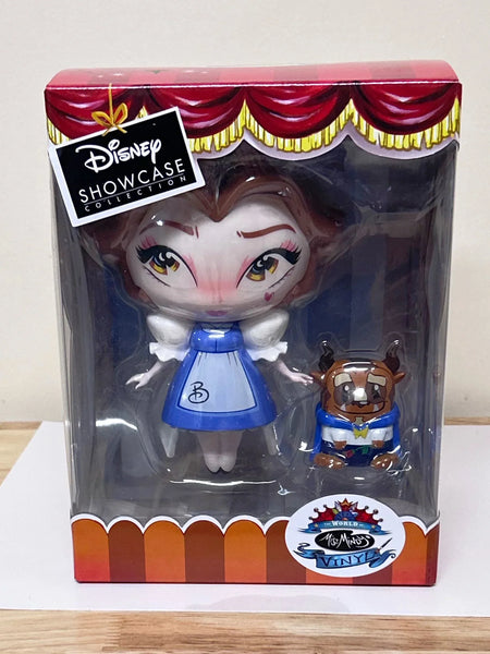 Enesco The World of Miss Mindy vinyl figurine featuring stylized Belle and Beast inside the product packaging