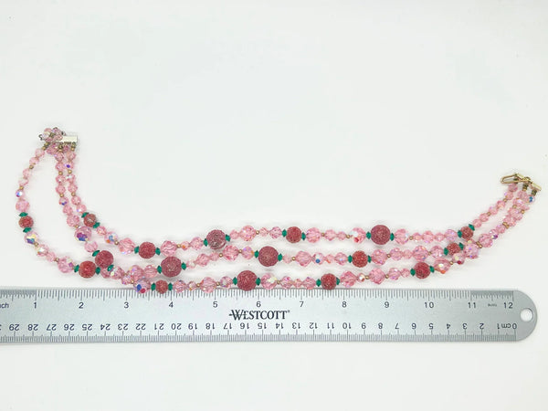 Vintage Glamour in Pink, Red and Green Glittering Necklace and Earrings Set