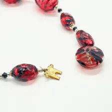 Vintage Clear Magenta and Black Striped Blown Glass Beads Necklace