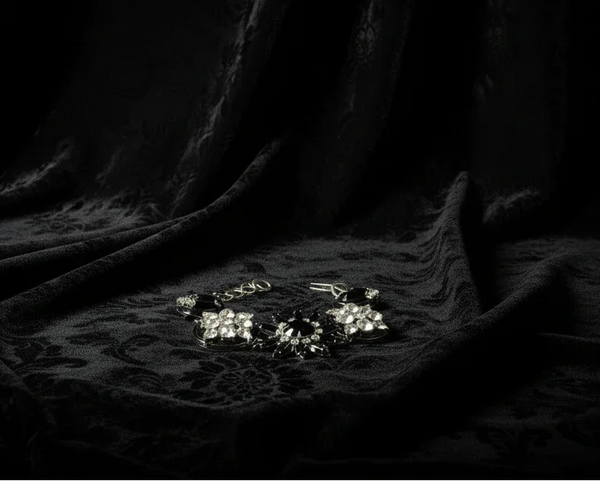 Bewitching 1950s Handmade Black Vintage Bracelet with Rhinestones