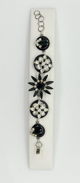 Bewitching 1950s Handmade Black Bracelet with Rhinestones - Lamoree’s Vintage