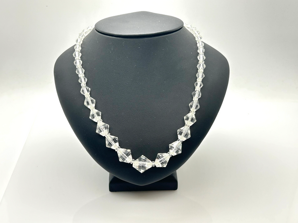Art Deco Style Vintage Clear Faceted Crystal Geometric Beaded Choker Necklace