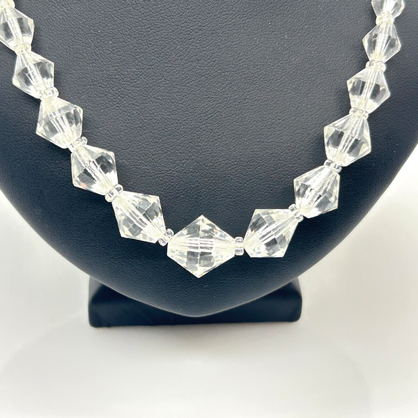 Art Deco Style Vintage Clear Faceted Crystal Geometric Beaded Choker Necklace