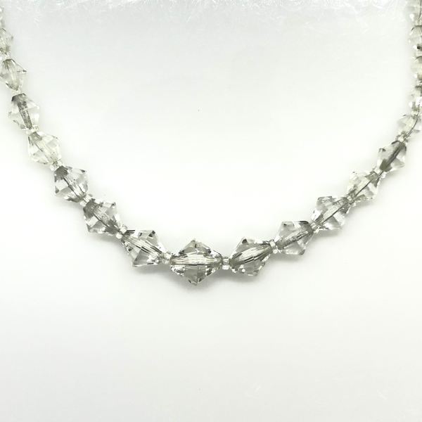 Art Deco Style Vintage Clear Faceted Crystal Geometric Beaded Choker Necklace