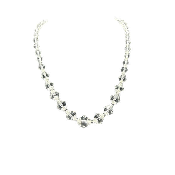 Art Deco Style Vintage Clear Faceted Crystal Geometric Beaded Choker Necklace