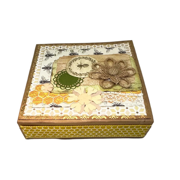 Massive Hand Crafted Mini Album Journal - Capture memories in a vintage bee-themed handcrafted mini album with multiple slots and a Velcro closure. Shop now!