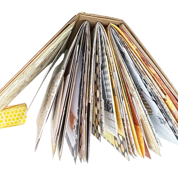 Massive Hand Crafted Mini Album Journal - Capture memories in a vintage bee-themed handcrafted mini album with multiple slots and a Velcro closure. Shop now!