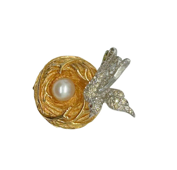 Vintage Bird and Nest with Pearl Egg Brooch