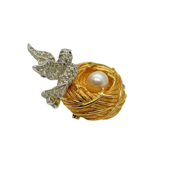 Vintage Bird and Nest with Pearl Egg Brooch