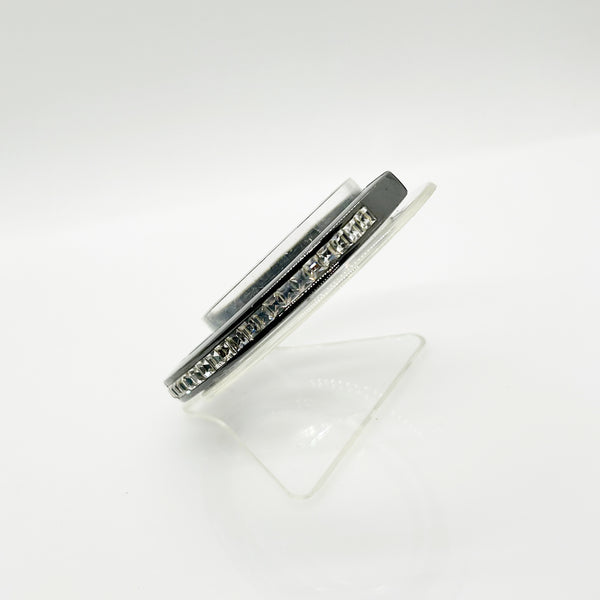 Black Metal Hinged Bangle Bracelet With Clear Baguettes