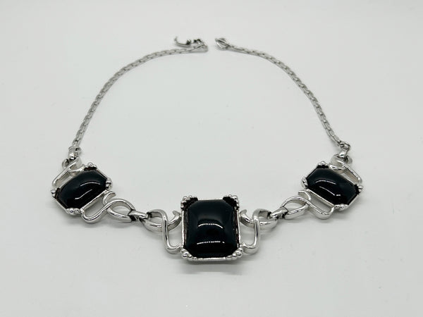 Striking Vintage Silver and Black Necklace and Bracelet Demi Parure