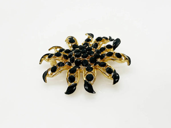 Striking Black and Gold Floral Vintage Brooch