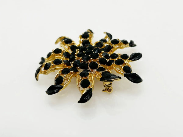 Striking Black and Gold Floral Vintage Brooch