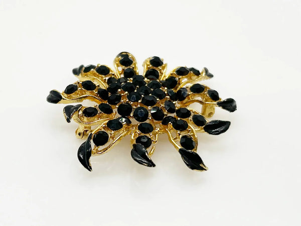 Striking Black and Gold Floral Vintage Brooch