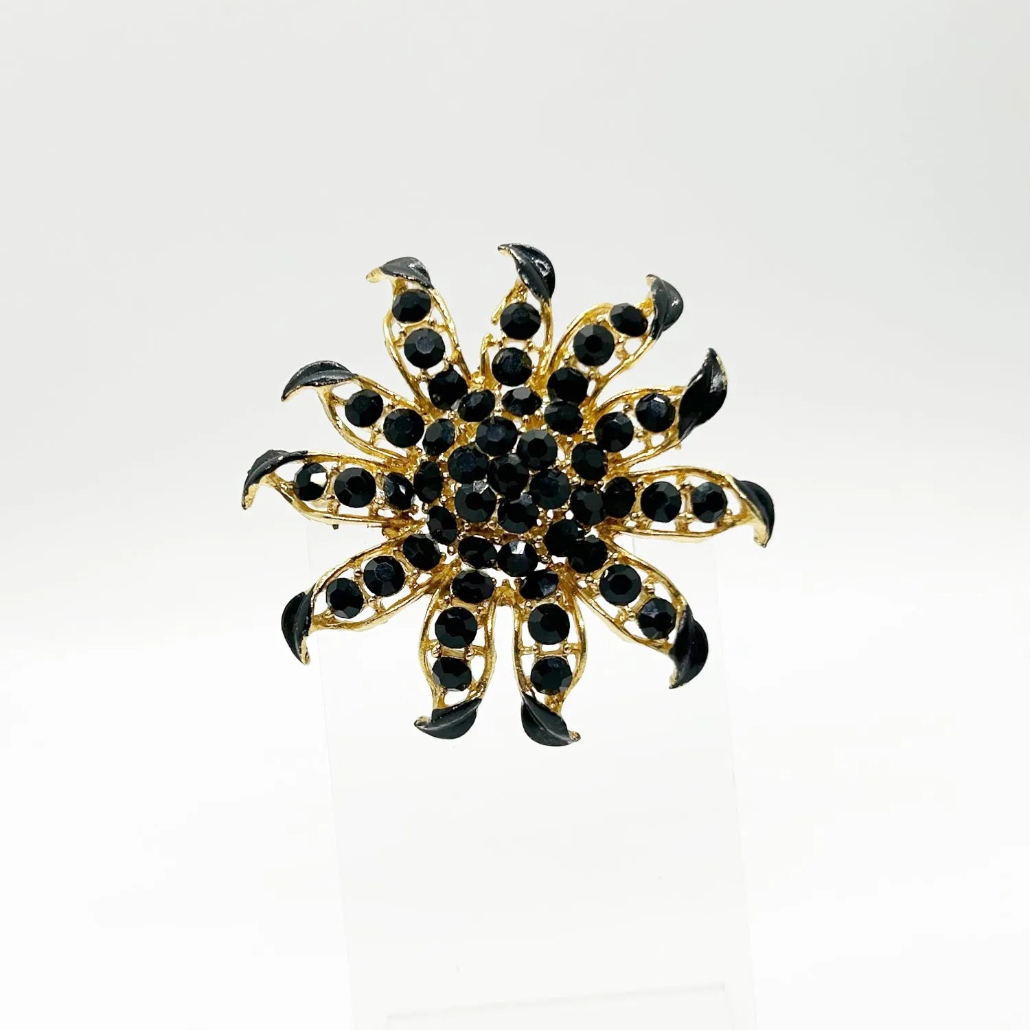 Striking Black and Gold Floral Vintage Brooch