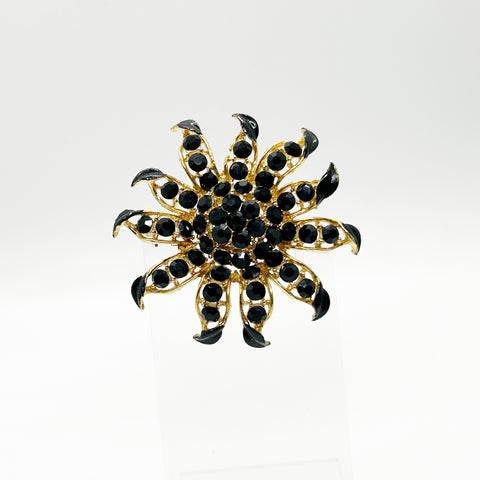 Striking Black and Gold Floral Vintage Brooch