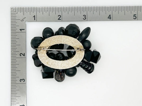 Handcrafted Vintage Black Beads and Rhinestones Pin