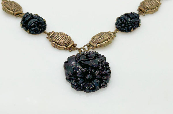 Striking Art Deco Faux Onyx & Gilt Necklace - Lamoree’s Vintage