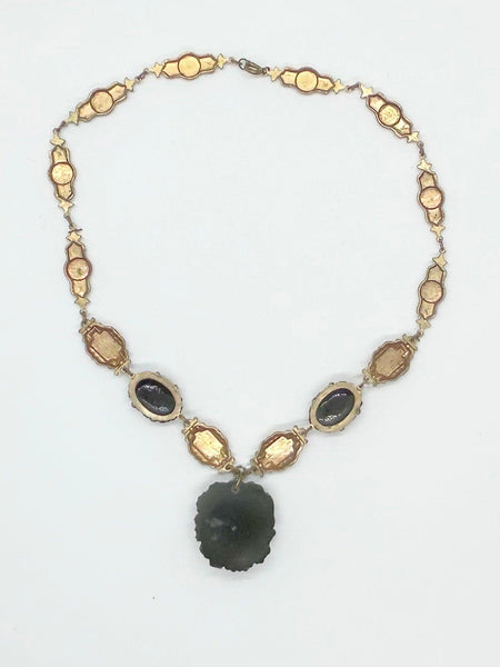 Striking Art Deco Faux Onyx & Gilt Necklace - Lamoree’s Vintage