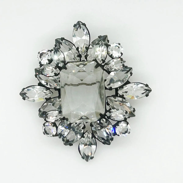 Splendid Layered Vintage Clear Crystal Brooch