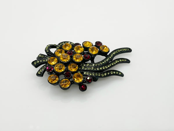 Japanned Vintage Harvest Colors Floral Brooch