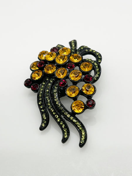 Japanned Vintage Harvest Colors Floral Brooch