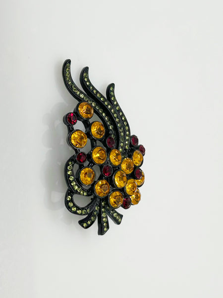 Japanned Vintage Harvest Colors Floral Brooch