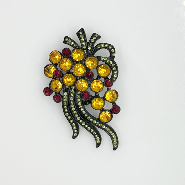 Japanned Vintage Harvest Colors Floral Brooch