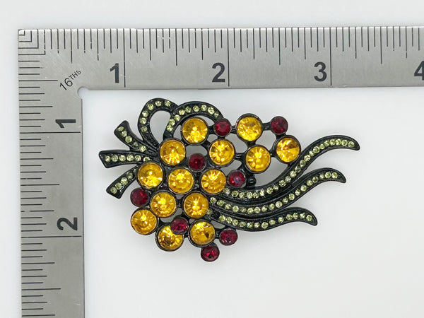 Japanned Vintage Harvest Colors Floral Brooch