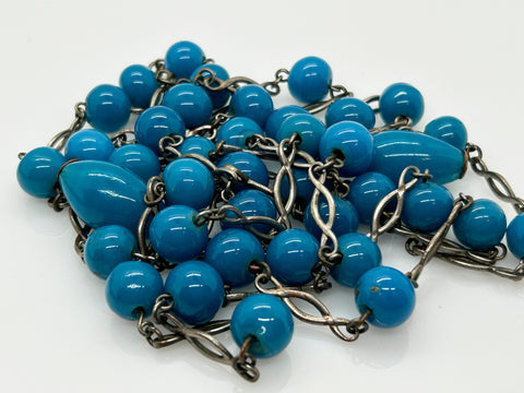 Gorgeous Rich Turquoise Colored Beads Antique Lariat Necklace