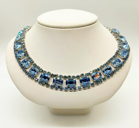 Sparkling Baby Blue Rhinestone Necklace Choker - Lamoree’s Vintage