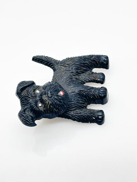 Vintage Black Terrier Dog Brooch with Movable Head