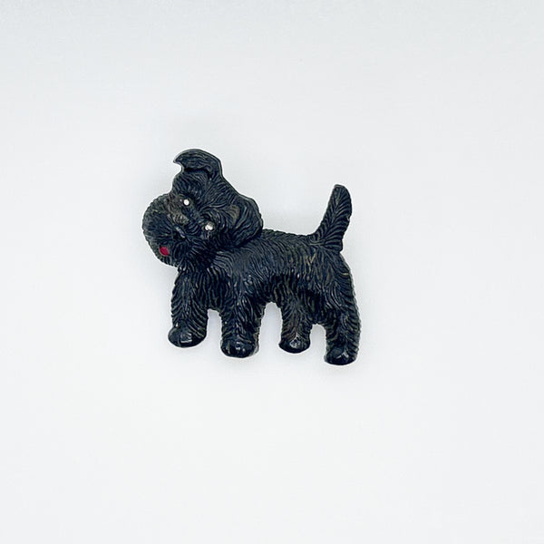 Vintage Black Terrier Dog Brooch with Movable Head