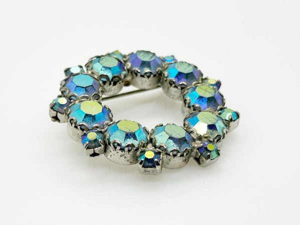 Vintage Iridescent Blues Circle Brooch