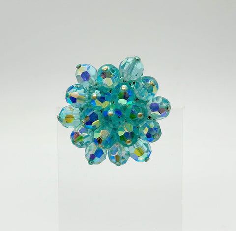 Vintage Round Blue Aurora Borealis Beads Brooch