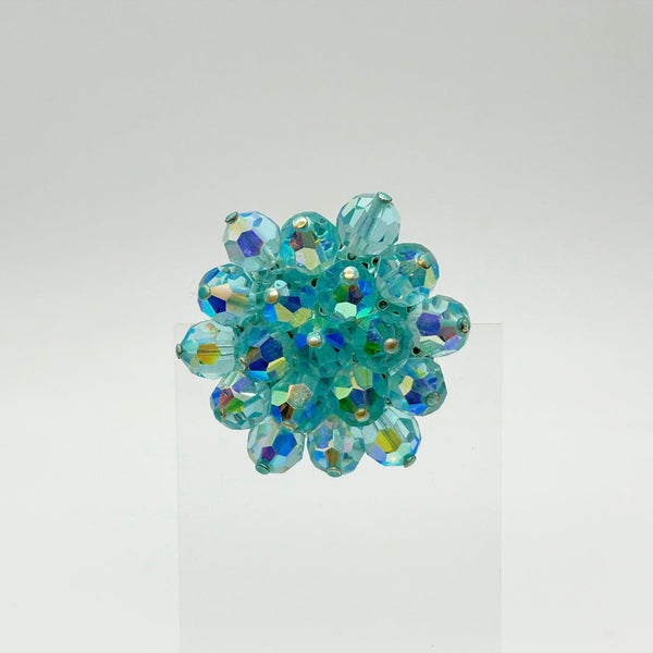 Vintage Round Blue Aurora Borealis Beads Brooch