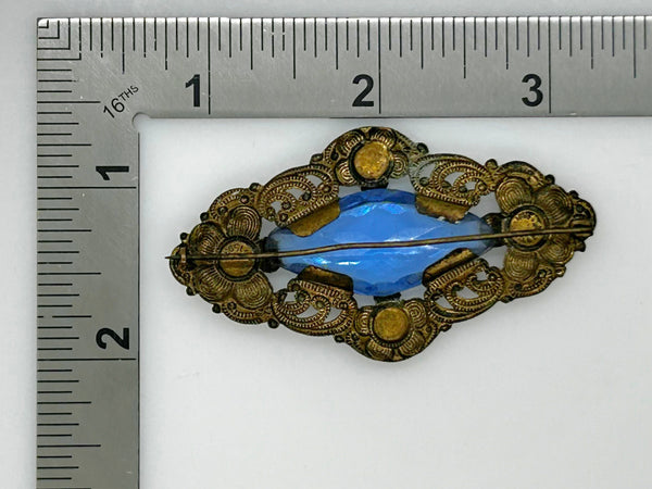 Vintage Filigree Victorian Brooch with Blue Stones