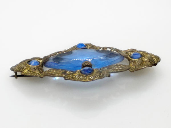 Vintage Filigree Victorian Brooch with Blue Stones