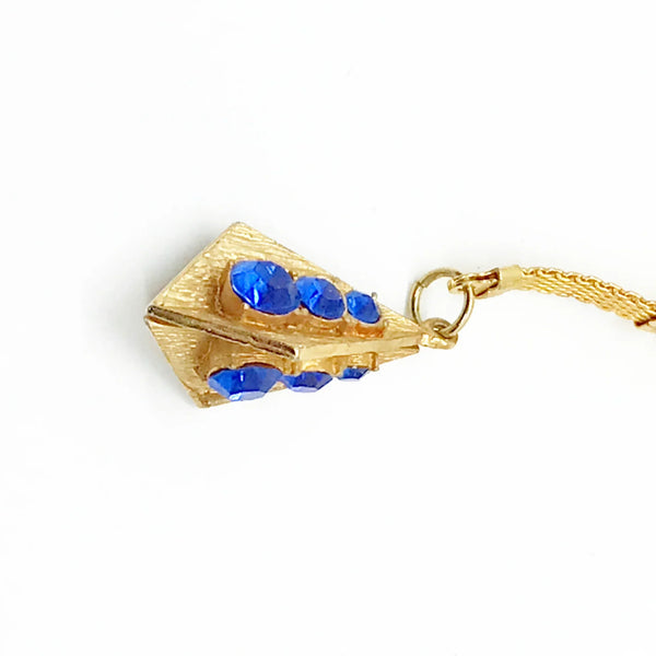 Vintage Geometric Keychain with Blue Rhinestones