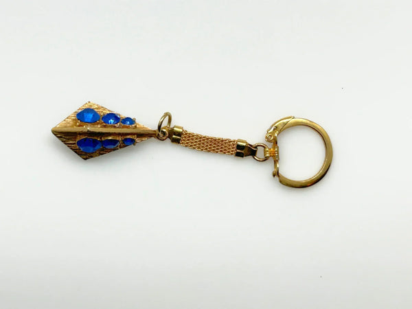 Vintage Geometric Keychain with Blue Rhinestones