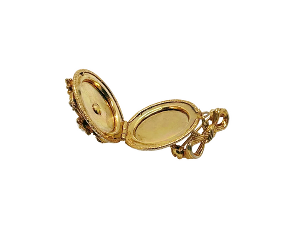 Vintage Mid-Century Victorian Revival Cameo Locket Pendant Bow Pin