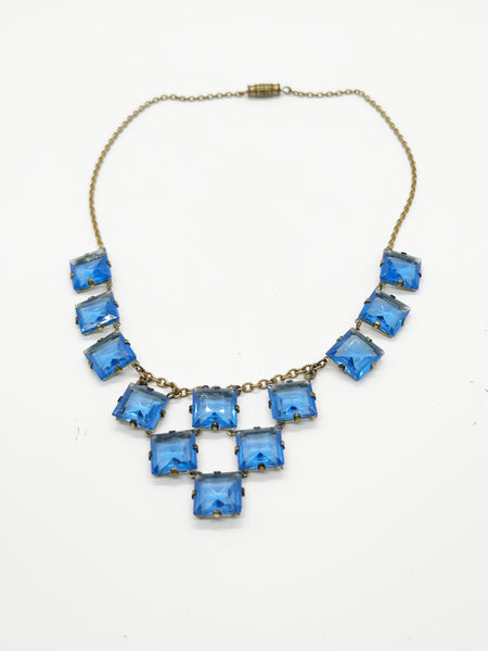 Stunning Art Deco Necklace of Rich Blue Squares