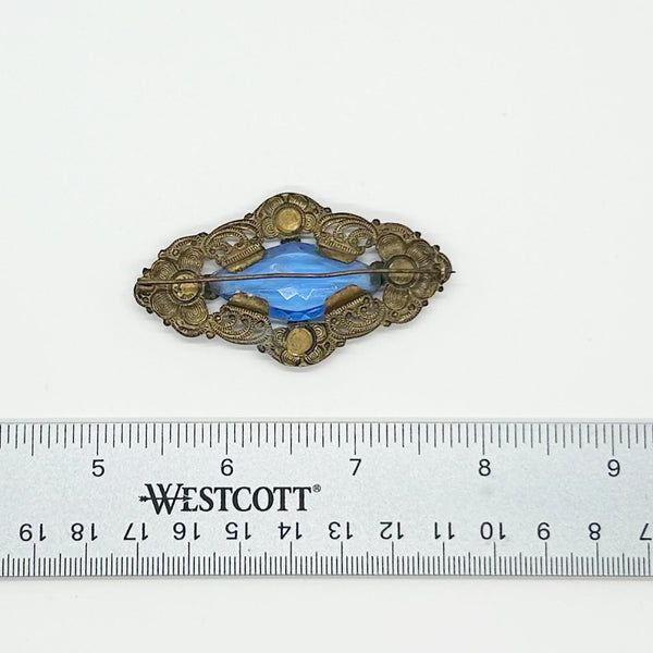 Vintage Filigree 1800s Victorian Brooch Pin with Blue Stones